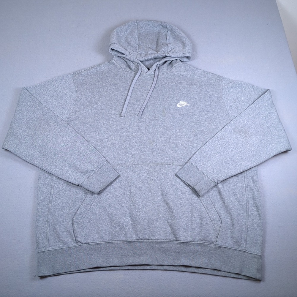 Nike Fleece Hoodie Mens XXL Tall Gray Pullover Kangaroo Pocket Embroidered Logo